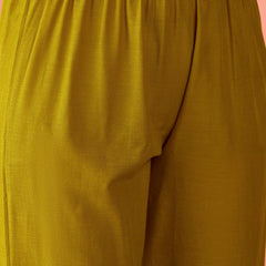 Women Mustard Pure Cotton Embroidery Yoke Anarkali Kurta with Trouser & Dupatta