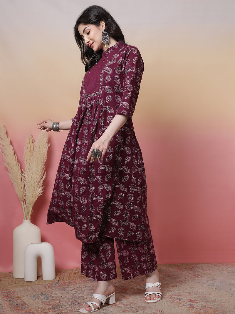 Women Green Floral Printed Hand Work Anarkali Kurta with Trouser & Dupatta