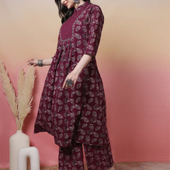 Women Green Floral Printed Hand Work Anarkali Kurta with Trouser & Dupatta