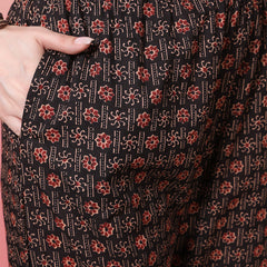 Women Black Block Printed Kurta with Trouser & Dupatta