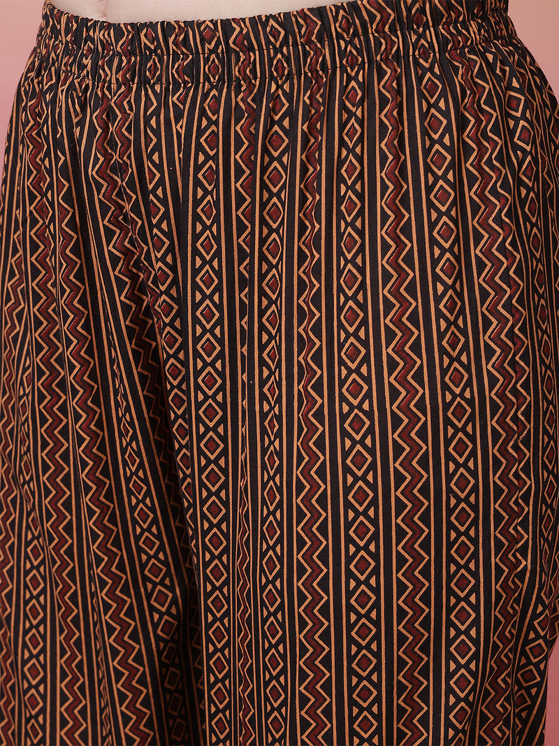 Women Cotton Hand Block Printed Kurta with Trouser & Dupatta