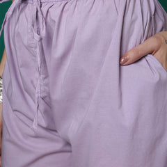 Women Lavender Cotton Flex Pocket Embroidery Kurta with Trouser Set