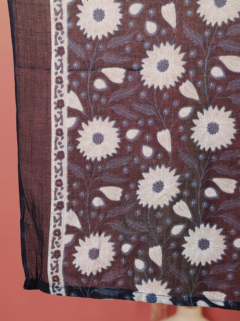 Women Floral Printed Blue Kurta With Trouser & Dupatta