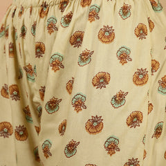 Women Beige Printed Anarkali Kurta With Pant & Dupatta