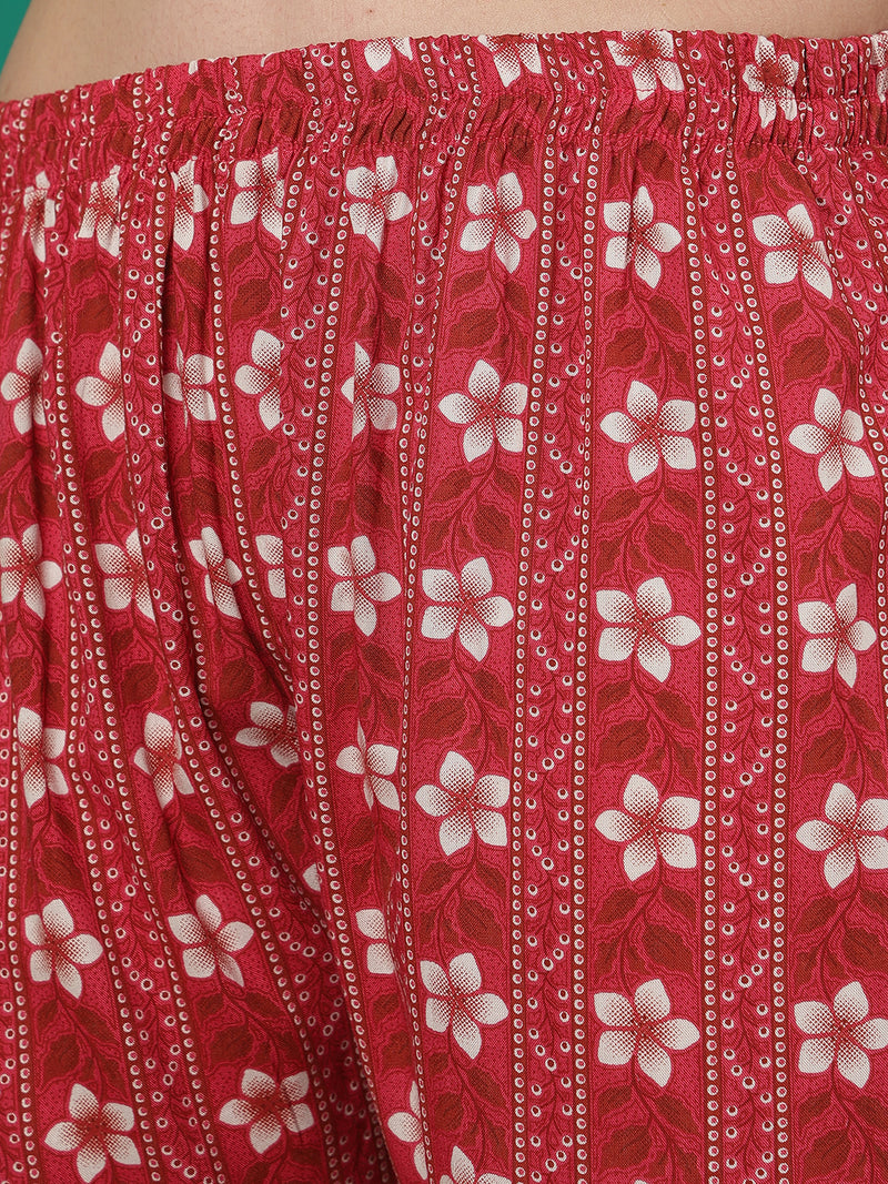 ANAISA Women Viscose Rayon Round Neck, Calf Length, Printed Kurta with Trouser & Dupatta
