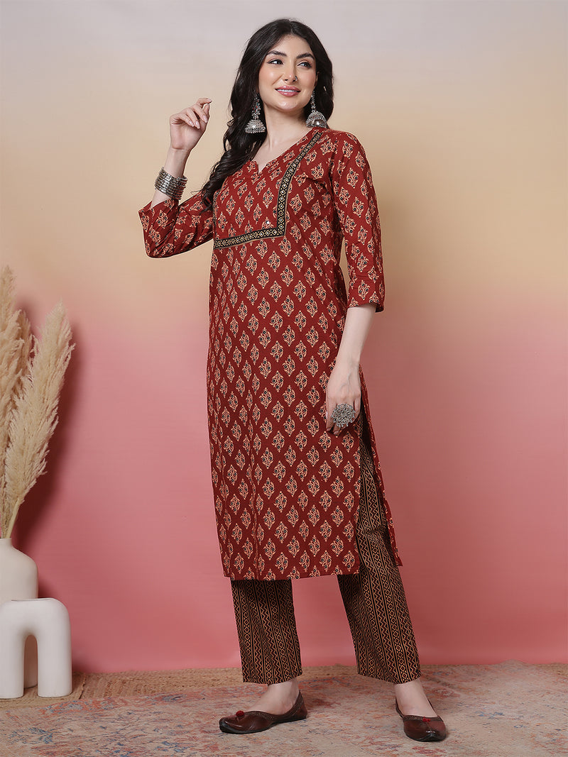 Women Black Cotton Hand Block Printed Kurta with Trouser & Dupatta