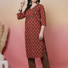 Women Black Cotton Hand Block Printed Kurta with Trouser & Dupatta