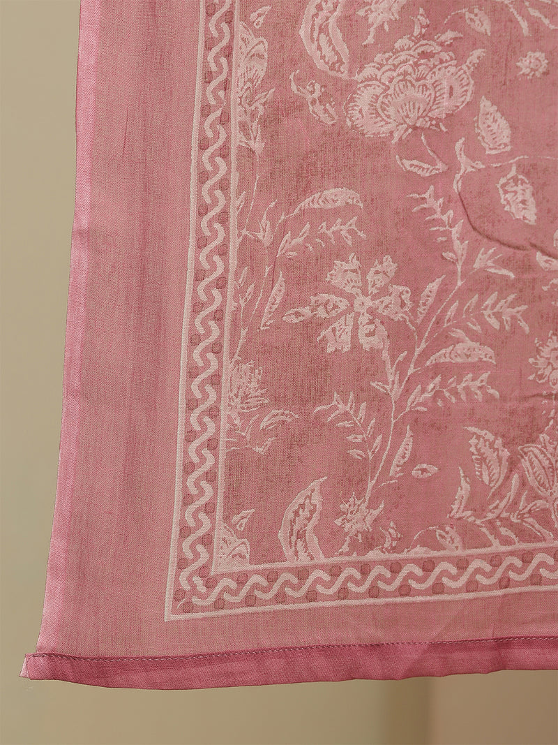 Women Cotton Printed Nayra Cut, Round Neck Kurta with Trouser & Dupatta