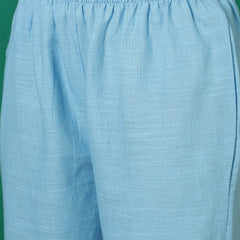 Women Cotton Aqua Blue Embroidery Top with Trouser Co-ord Set