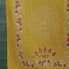 Women Pure Cotton Mustard Hand Work Yoke Printed Kurta with Trouser & Dupatta
