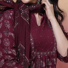 Women Green Floral Printed Hand Work Anarkali Kurta with Trouser & Dupatta
