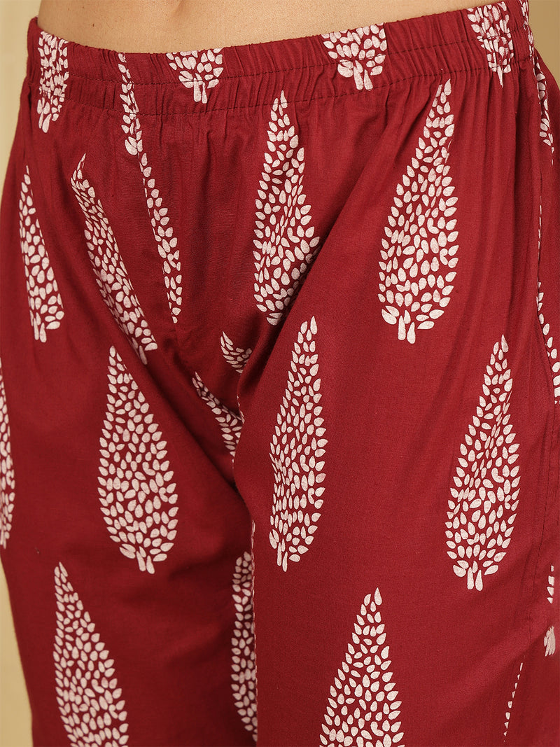 Women Wine Regular Wear Kurta With Trouser & Dupatta
