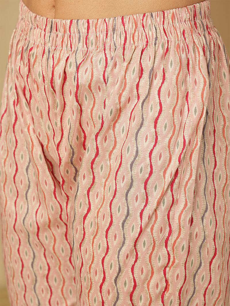 Women Pink Cotton Printed Kurta with Trouser & Dupatta