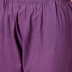 Women Cotton Purple Embroidery Anarkali Kurta with Trouser & Dupatta