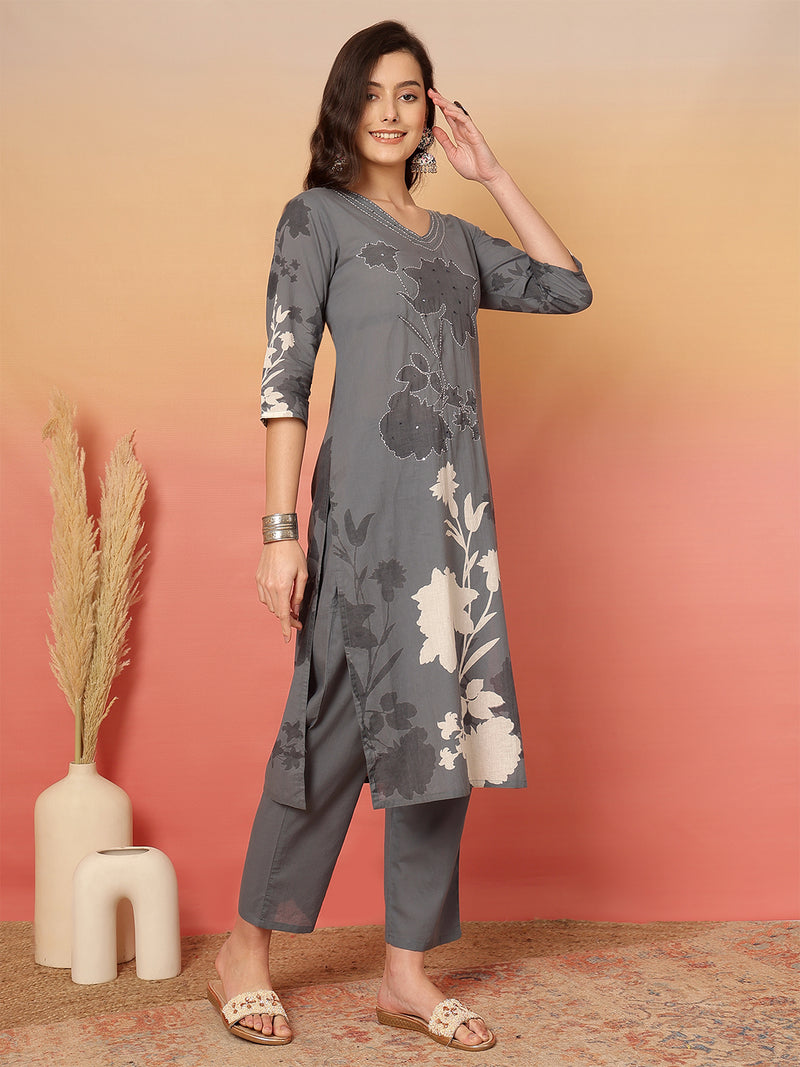 Women Cotton Printed Patch Work Kurta with Trouser & Dupatta