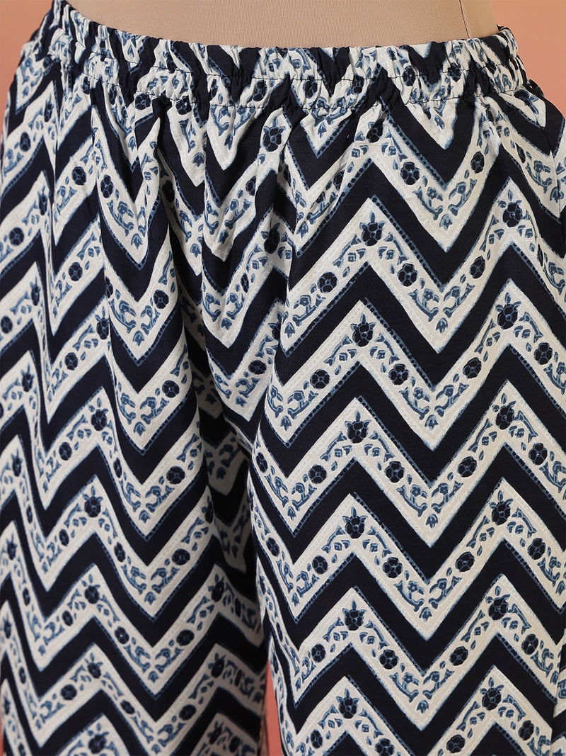Women Floral Printed Blue Kurta With Trouser & Dupatta