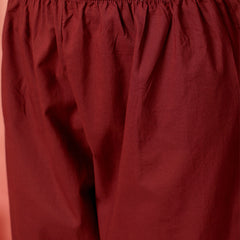 Women Cotton Maroon Embroidery Anarkali Kurta with Trouser & Dupatta