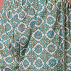 Women Green Cotton Flex Printed Top with Trouser Co-ord Set
