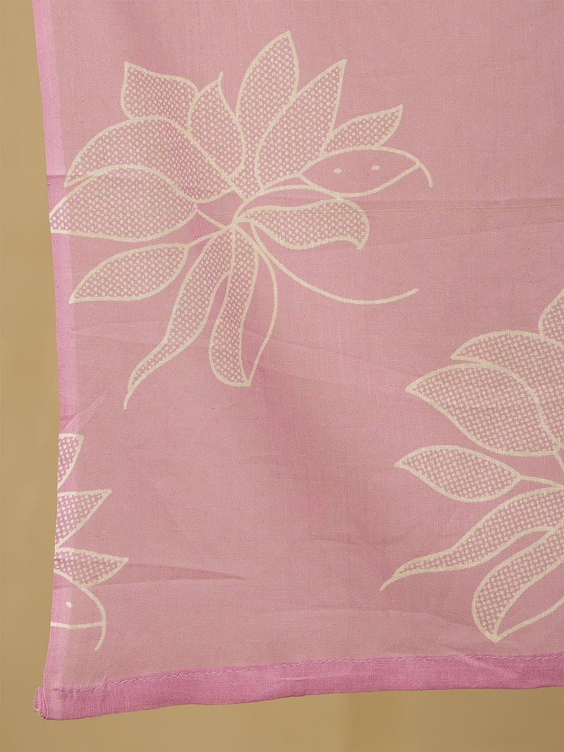Women Cotton Discharge Printed A-line Kurta with Trouser & Dupatta
