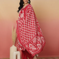 Sangira Women Cotton Printed V-neck, Straight Kurta with Trouser & Dupatta