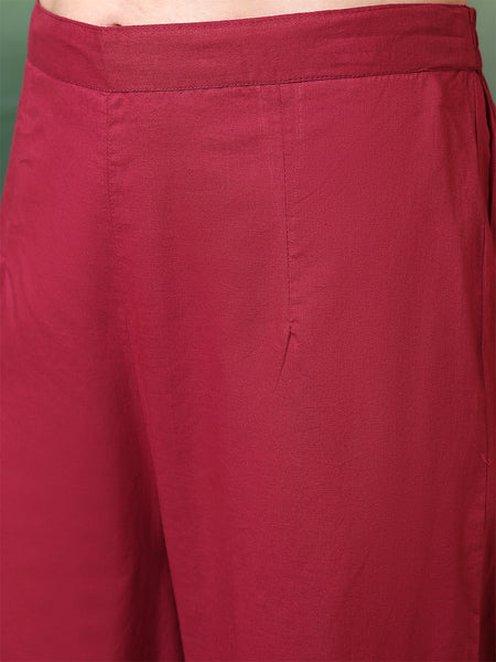 Women Cherry Pure Cotton Embroidery Kurta with attached sleeves and Palazzo Set