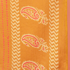 Women Mustard Cotton Printed V-neck Straight Kurta with Trouser & Dupatta