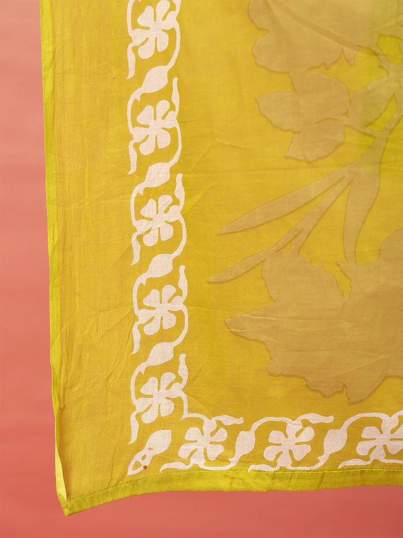 Women Cotton Printed Patch Work Kurta with Trouser & Dupatta