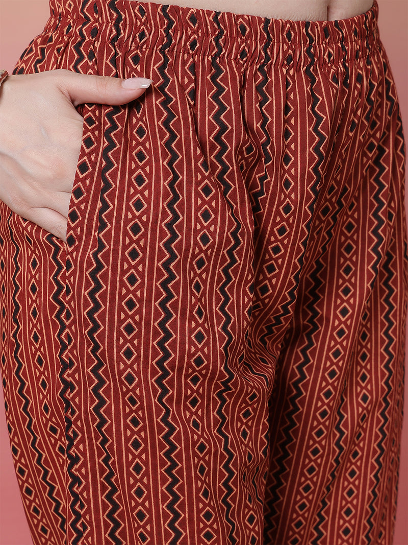 Women Black Cotton Hand Block Printed Kurta with Trouser & Dupatta