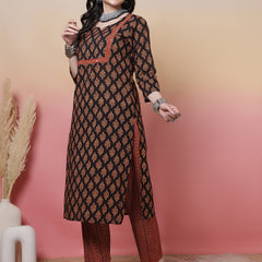 Women Cotton Hand Block Printed Kurta with Trouser & Dupatta