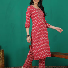 ANAISA Women Viscose Rayon Round Neck, Calf Length, Printed Kurta with Trouser & Dupatta