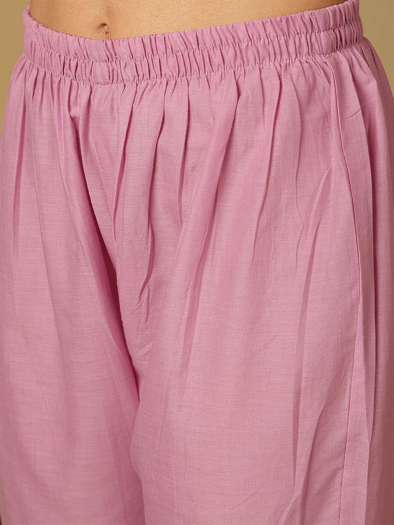 Women Cotton Discharge Printed A-line Kurta with Trouser & Dupatta