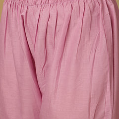 Women Pink Cotton Discharge Printed A-line Kurta With Trouser & Dupatta